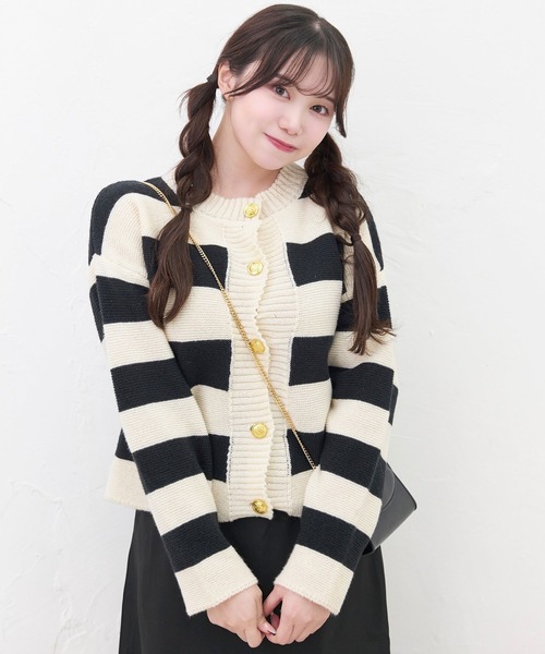 titty＆Co. PETIT（ティティアンドコープティ）の「【titty&Co.PETIT 】ボーダーニットボタンカーディガン（カーディガン/ボレロ・レディース・ブラック・FREE）」の2枚目の写真
