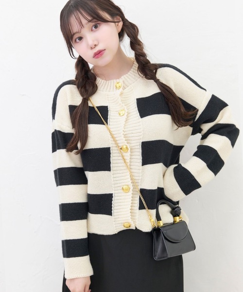 titty＆Co. PETIT（ティティアンドコープティ）の「【titty&Co.PETIT 】ボーダーニットボタンカーディガン（カーディガン/ボレロ・レディース・ブラック・FREE）」の13枚目の写真