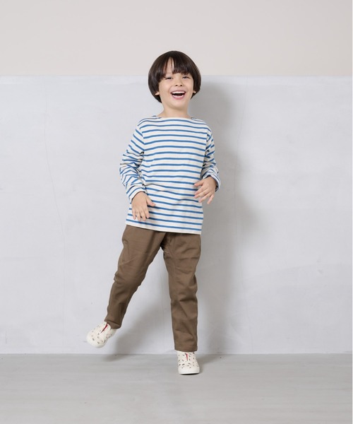 BIG FIELD（ビッグフィールド）の「ボーダーボートネックロンT（80～150cm）（Tシャツ/カットソー・キッズ・ブラック/イエロー/ブルー系その他/ブルー/グリーン/ピンク・80/90/95/100/110/120/130/140/150）」の9枚目の写真