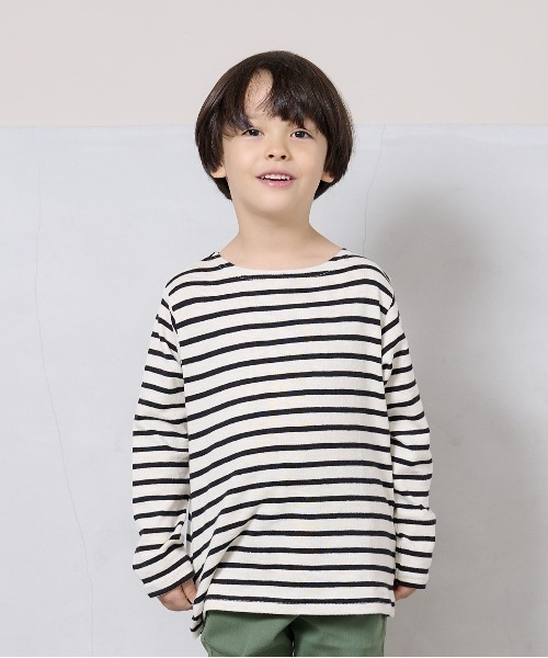 BIG FIELD（ビッグフィールド）の「ボーダーボートネックロンT（80～150cm）（Tシャツ/カットソー・キッズ・ブラック/イエロー/ブルー系その他/ブルー/グリーン/ピンク・80/90/95/100/110/120/130/140/150）」の20枚目の写真