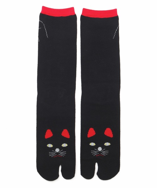 カヤ(カヤ)の「【カヤ】足袋型くつ下25~28cm 福猫 黒(ソックス/靴下・メンズ・ブラック・FREE)」の1枚目の写真