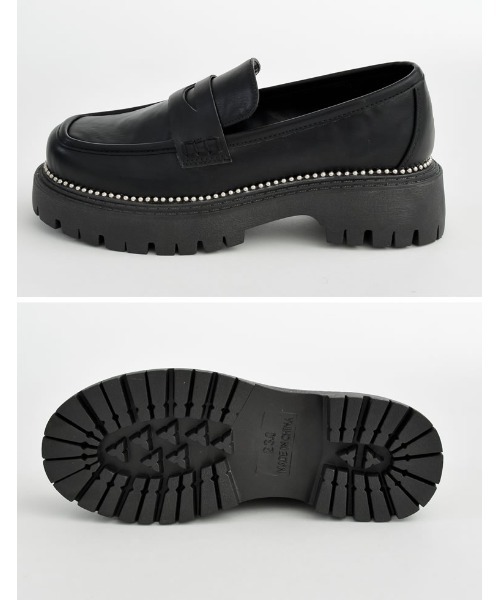 Re:EDIT（リエディ）の「[2023-24 WINTER COLLECTION][大きいサイズ有]スタッズコバトラックソールローファー（ローファー・レディース・ホワイト/ブラック・MEDIUM/SMALL/XX-LARGE/X-LARGE/LARGE）」の10枚目の写真