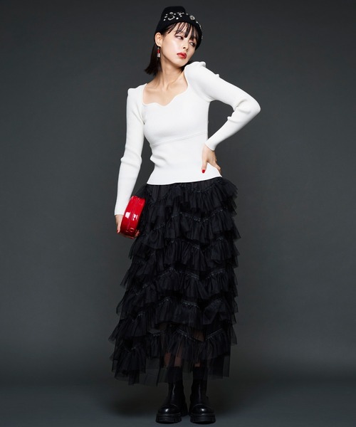 Narcissus(ナルシス)の「【Narcissus】スクエアリブニット(ニット/セーター・レディース・ブラック/ホワイト・FREE)」の3枚目の写真