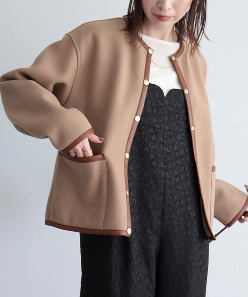 Traditional Weatherwear（トラディショナルウェザーウェア）の「【WEB限定】【Traditional Weatherwear/トラディショナルウェザーウエア】ARKLEY A-LINEコート（ノーカラーコート・レディース・ブラック/ベージュ・32/34）」の13枚目の写真