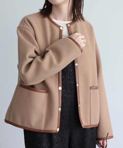 Traditional Weatherwear（トラディショナルウェザーウェア）の「【WEB限定】【Traditional Weatherwear/トラディショナルウェザーウエア】ARKLEY A-LINEコート（ノーカラーコート・レディース・ブラック/ベージュ・32/34）」の14枚目の写真