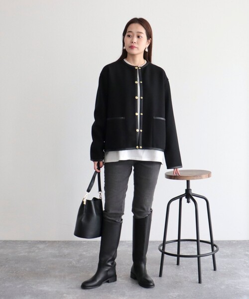 Traditional Weatherwear（トラディショナルウェザーウェア）の「【WEB限定】【Traditional Weatherwear/トラディショナルウェザーウエア】ARKLEY A-LINEコート（ノーカラーコート・レディース・ブラック/ベージュ・32/34）」の15枚目の写真