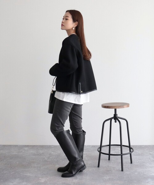 Traditional Weatherwear（トラディショナルウェザーウェア）の「【WEB限定】【Traditional Weatherwear/トラディショナルウェザーウエア】ARKLEY A-LINEコート（ノーカラーコート・レディース・ブラック/ベージュ・32/34）」の16枚目の写真