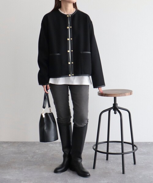 Traditional Weatherwear（トラディショナルウェザーウェア）の「【WEB限定】【Traditional Weatherwear/トラディショナルウェザーウエア】ARKLEY A-LINEコート（ノーカラーコート・レディース・ブラック/ベージュ・32/34）」の19枚目の写真