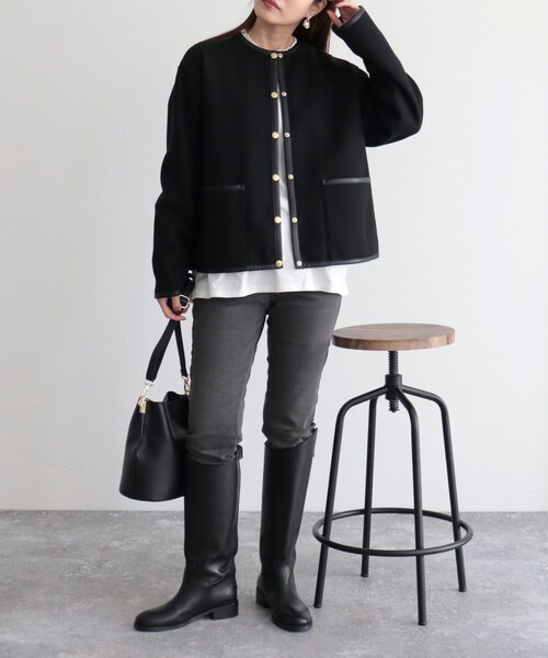 Traditional Weatherwear（トラディショナルウェザーウェア）の「【WEB限定】【Traditional Weatherwear/トラディショナルウェザーウエア】ARKLEY A-LINEコート（ノーカラーコート・レディース・ブラック/ベージュ・32/34）」の21枚目の写真