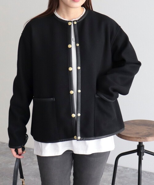 Traditional Weatherwear（トラディショナルウェザーウェア）の「【WEB限定】【Traditional Weatherwear/トラディショナルウェザーウエア】ARKLEY A-LINEコート（ノーカラーコート・レディース・ブラック/ベージュ・32/34）」の22枚目の写真