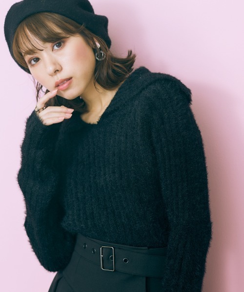 marun（マルン）の「＜大きいサイズ＞ ビックカラーシャギーニットトップス marun（ニット/セーター・レディース・ブラック系/ピンクベージュ・L/LL/3L/4L/5L）」の2枚目の写真