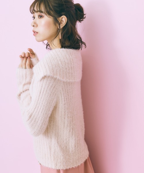 marun（マルン）の「＜大きいサイズ＞ ビックカラーシャギーニットトップス marun（ニット/セーター・レディース・ブラック系/ピンクベージュ・L/LL/3L/4L/5L）」の6枚目の写真