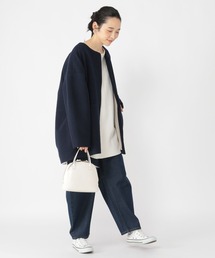 natural by clip》ウール混ノーカラーコクーンコートを使った