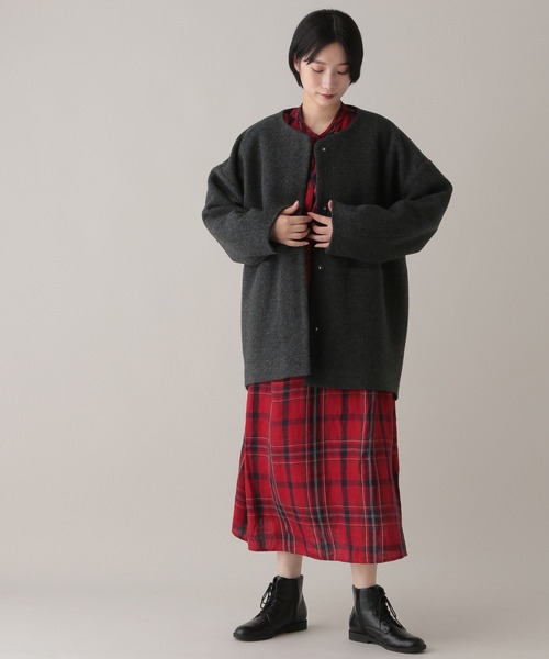 studio CLIP（スタディオクリップ）の「《natural by clip》ウール混ノーカラーコクーンコート（ノーカラーコート・レディース・チャコール/ネイビー/キャメル・FREE）」の20枚目の写真