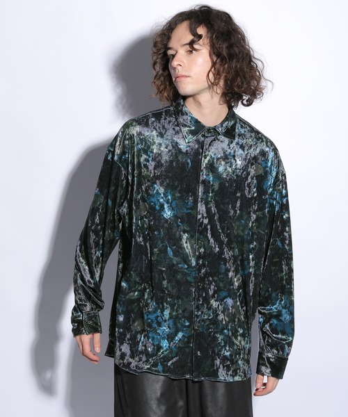 HARE（ハレ）の「クラッシュベロアフラワーシャツ(HARE)（シャツ/ブラウス・メンズ・パープル/グレー/ブラック・FREE）」の5枚目の写真