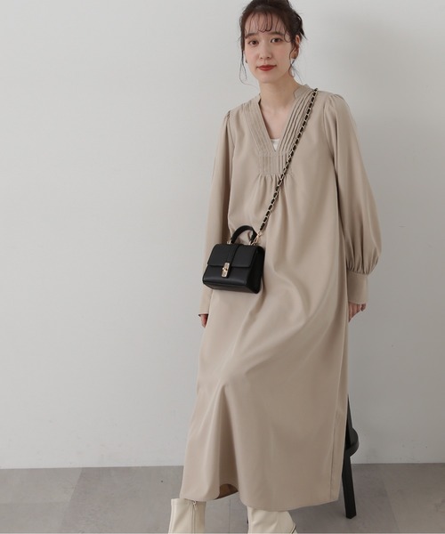 N.（N. Natural Beauty Basic）（エヌエヌナチュラルビューティーベーシック）の「◆スキッパーピンタックワンピース（ワンピース・レディース・グリーン/ライトベージュ/チャコール・MEDIUM）」の10枚目の写真