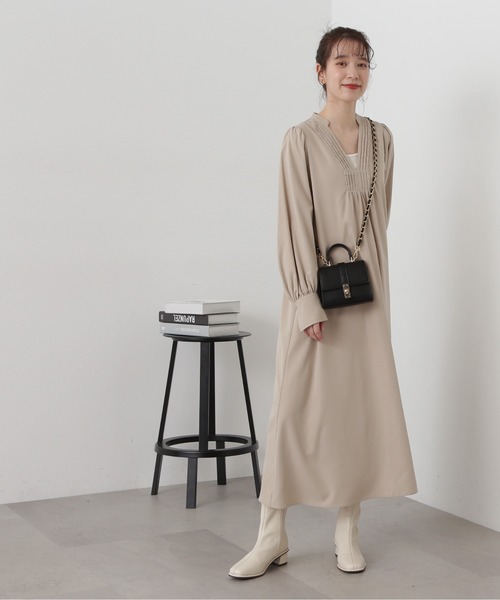 N.（N. Natural Beauty Basic）（エヌエヌナチュラルビューティーベーシック）の「◆スキッパーピンタックワンピース（ワンピース・レディース・グリーン/ライトベージュ/チャコール・MEDIUM）」の14枚目の写真