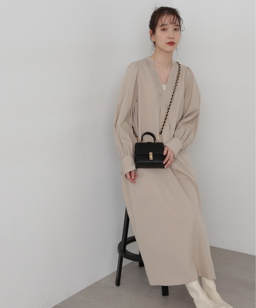 N.（N. Natural Beauty Basic）（エヌエヌナチュラルビューティーベーシック）の「◆スキッパーピンタックワンピース（ワンピース・レディース・グリーン/ライトベージュ/チャコール・MEDIUM）」の18枚目の写真