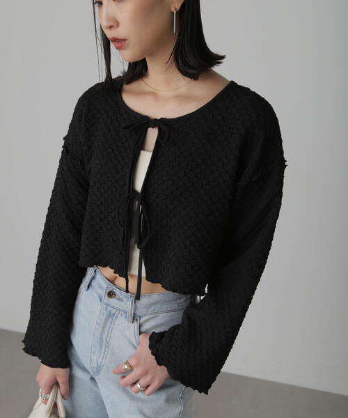 FREE'S MART(フリーズマート)の「◆前後2WAYぽこぽこリボンカーディガン(カーディガン/ボレロ・レディース・ブラック/ホワイト/イエロー・FREE)」の9枚目の写真