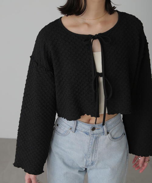 FREE'S MART(フリーズマート)の「◆前後2WAYぽこぽこリボンカーディガン(カーディガン/ボレロ・レディース・ブラック/ホワイト/イエロー・FREE)」の10枚目の写真