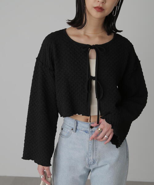 FREE'S MART(フリーズマート)の「◆前後2WAYぽこぽこリボンカーディガン(カーディガン/ボレロ・レディース・ブラック/ホワイト/イエロー・FREE)」の13枚目の写真