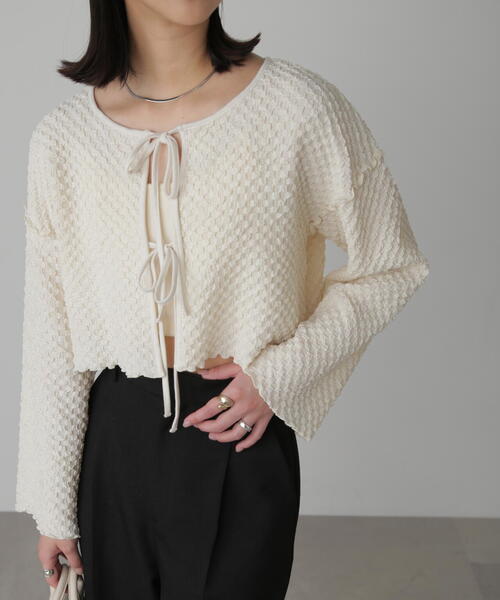 FREE'S MART(フリーズマート)の「◆前後2WAYぽこぽこリボンカーディガン(カーディガン/ボレロ・レディース・ブラック/ホワイト/イエロー・FREE)」の17枚目の写真