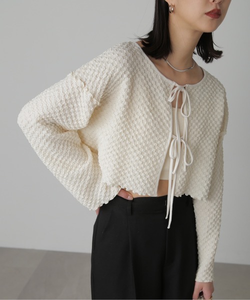 FREE'S MART(フリーズマート)の「◆前後2WAYぽこぽこリボンカーディガン(カーディガン/ボレロ・レディース・ブラック/ホワイト/イエロー・FREE)」の1枚目の写真