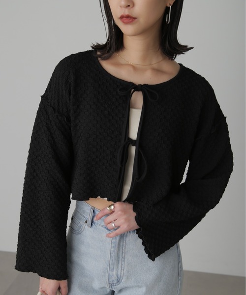 FREE'S MART(フリーズマート)の「◆前後2WAYぽこぽこリボンカーディガン(カーディガン/ボレロ・レディース・ブラック/ホワイト/イエロー・FREE)」の2枚目の写真