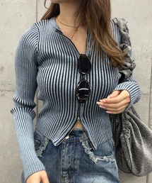 リブジップアップニットトップス