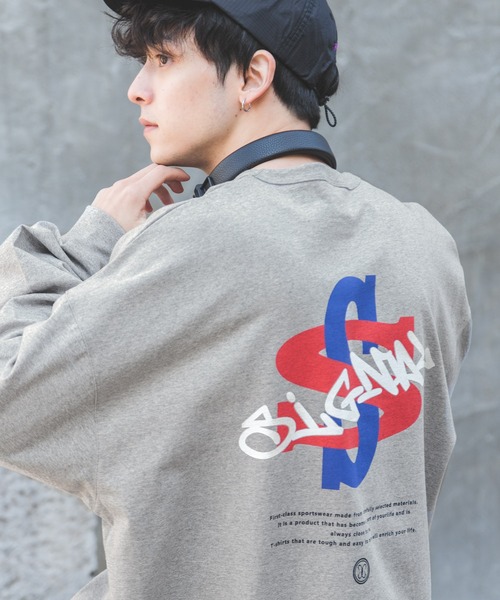SIGNAL SPORTS(シグナルスポーツ)の「【SIGNAL SPORTS】バックロゴプリント/クルーネックロンT(Tシャツ/カットソー・メンズ・ホワイト/ブラック/グレー・MEDIUM/LARGE)」の1枚目の写真