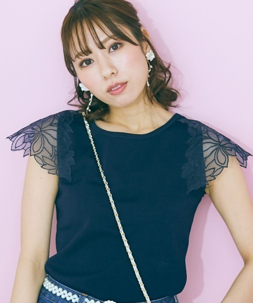 mint様♡ありがとうございます♡ セール】＜大きいサイズ＞ 袖レースデザインニットトップス