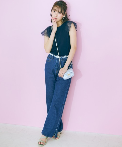 marun（マルン）の「＜大きいサイズ＞ 袖レースデザインニットトップス marun（ニット/セーター・レディース・オフホワイト/ネイビー・3L/L/5L/4L/LL）」の8枚目の写真