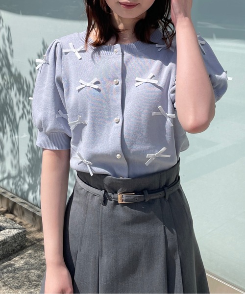 alice auaa 半袖　カーディガン　ボレロ abc une face（アーベーセーアンフェイス）の「リボン2WAY半袖