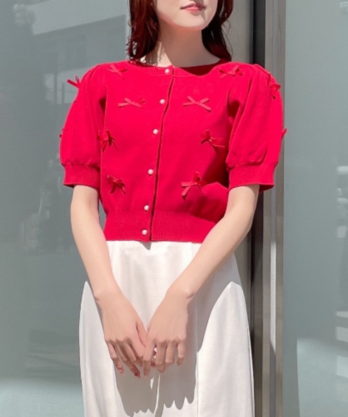 alice auaa 半袖　カーディガン　ボレロ abc une face（アーベーセーアンフェイス）の「リボン2WAY半袖