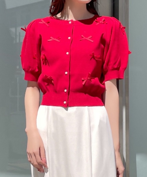 alice auaa 半袖　カーディガン　ボレロ abc une face（アーベーセーアンフェイス）の「リボン2WAY半袖