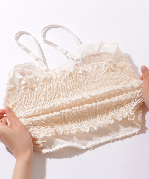 Lace Ladies(レースレディース)の「サテン リボン シャーリング カップ付き キャミソール(キャミソール・レディース・グレー/アイボリー/ホワイト/ブラック・FREE)」の5枚目の写真