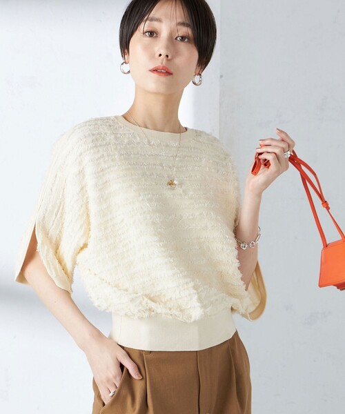 【シップス　ウィメン】〈手洗い可能〉袖 スリット フリンジ 2WAY プルオーバー ◇ SHIPS（シップス）の「〈手洗い可能〉袖 スリット フリンジ 2WAY