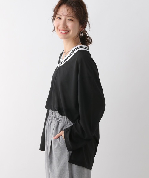 LEPSIM（レプシィム）の「ネック配色プルオーバー　108094（Tシャツ/カットソー・レディース・ブラック/オフホワイト/ターコイズブルー・FREE）」の6枚目の写真