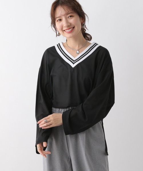 LEPSIM（レプシィム）の「ネック配色プルオーバー　108094（Tシャツ/カットソー・レディース・ブラック/オフホワイト/ターコイズブルー・FREE）」の5枚目の写真