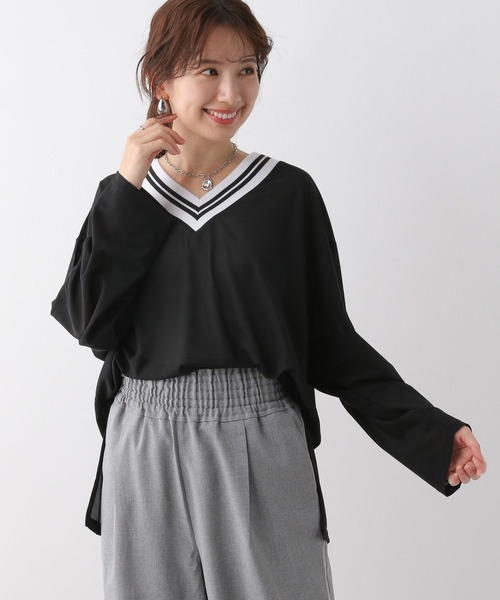 LEPSIM（レプシィム）の「ネック配色プルオーバー　108094（Tシャツ/カットソー・レディース・ブラック/オフホワイト/ターコイズブルー・FREE）」の4枚目の写真