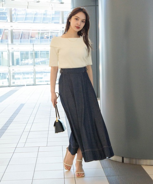 Andemiu（アンデミュウ）の「リブオフショルニット半袖119120（ニット/セーター・レディース・ブラック/オフホワイト/ピンク/グリーン・FREE）」の5枚目の写真