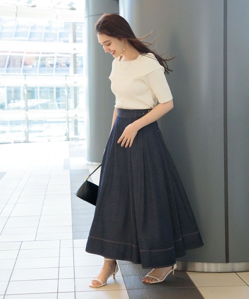 Andemiu（アンデミュウ）の「リブオフショルニット半袖119120（ニット/セーター・レディース・ブラック/オフホワイト/ピンク/グリーン・FREE）」の6枚目の写真