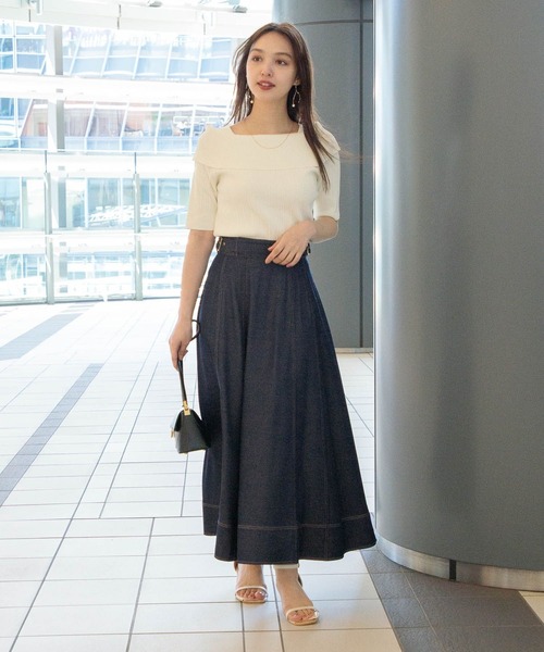 Andemiu（アンデミュウ）の「リブオフショルニット半袖119120（ニット/セーター・レディース・ブラック/オフホワイト/ピンク/グリーン・FREE）」の7枚目の写真