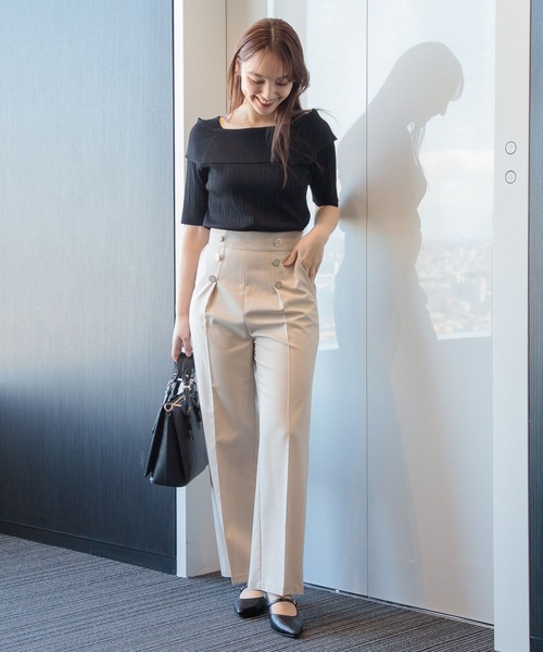 Andemiu（アンデミュウ）の「リブオフショルニット半袖119120（ニット/セーター・レディース・ブラック/オフホワイト/ピンク/グリーン・FREE）」の8枚目の写真