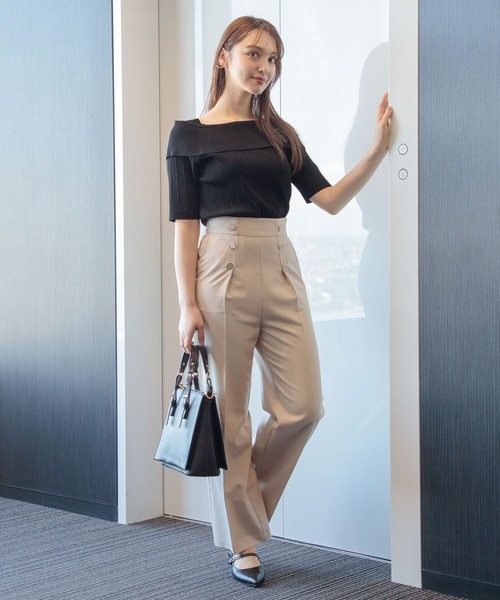 Andemiu（アンデミュウ）の「リブオフショルニット半袖119120（ニット/セーター・レディース・ブラック/オフホワイト/ピンク/グリーン・FREE）」の9枚目の写真