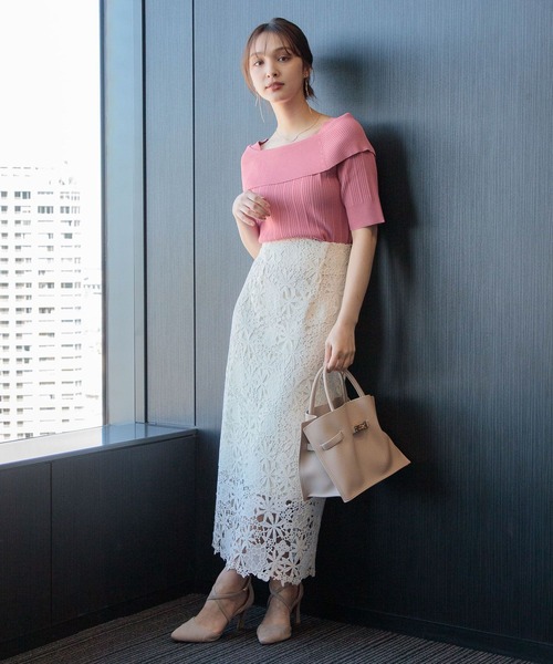 Andemiu（アンデミュウ）の「リブオフショルニット半袖119120（ニット/セーター・レディース・ブラック/オフホワイト/ピンク/グリーン・FREE）」の10枚目の写真