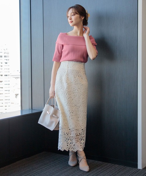 Andemiu（アンデミュウ）の「リブオフショルニット半袖119120（ニット/セーター・レディース・ブラック/オフホワイト/ピンク/グリーン・FREE）」の11枚目の写真