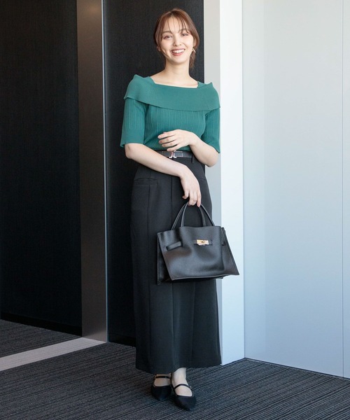 Andemiu（アンデミュウ）の「リブオフショルニット半袖119120（ニット/セーター・レディース・ブラック/オフホワイト/ピンク/グリーン・FREE）」の12枚目の写真