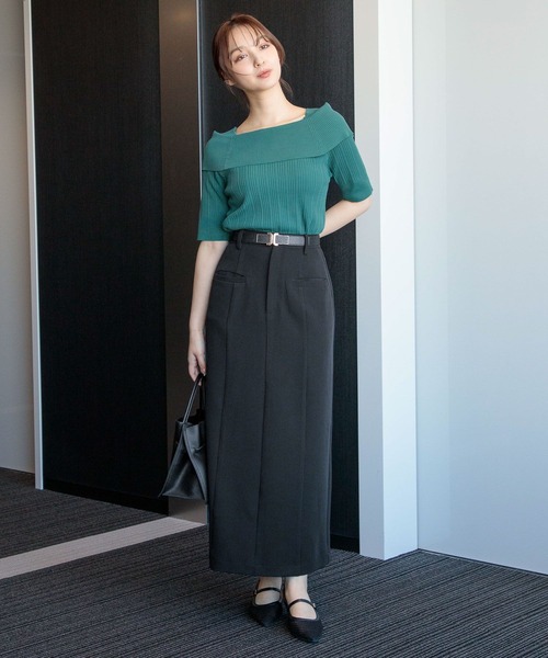 Andemiu（アンデミュウ）の「リブオフショルニット半袖119120（ニット/セーター・レディース・ブラック/オフホワイト/ピンク/グリーン・FREE）」の13枚目の写真