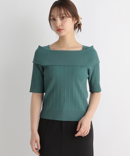 Andemiu（アンデミュウ）の「リブオフショルニット半袖119120（ニット/セーター・レディース・ブラック/オフホワイト/ピンク/グリーン・FREE）」の14枚目の写真